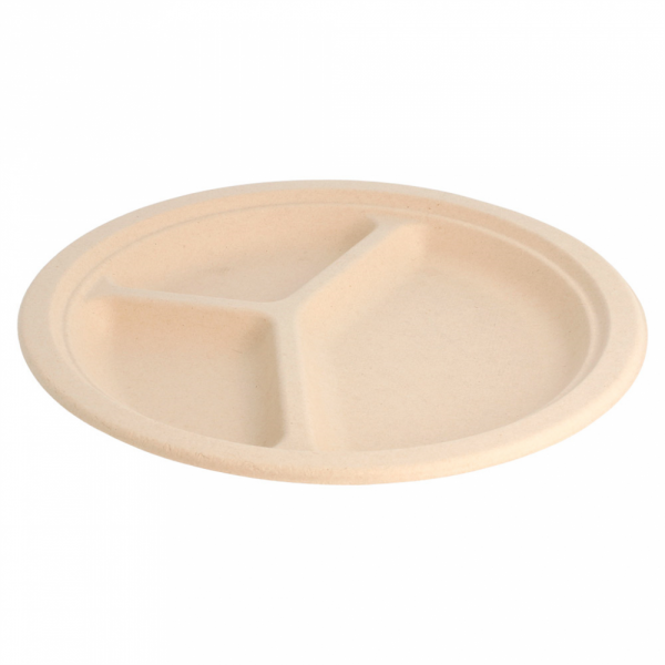 Bord Suikerriet Rond 3vkØ26cm Bruin