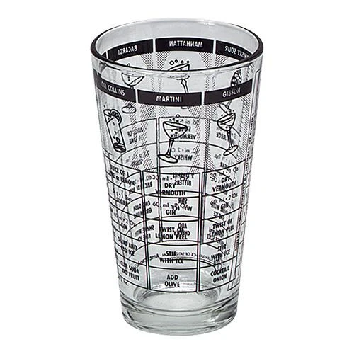 Mixglas met opgedrukte recepten