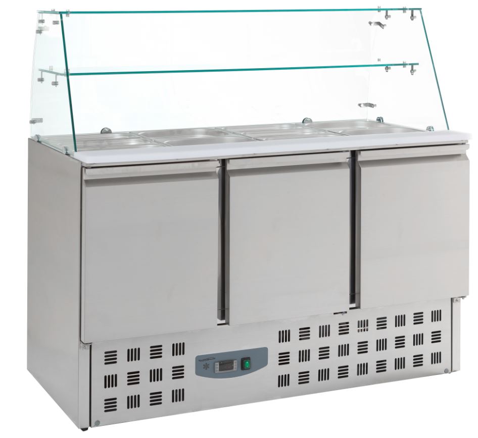 Saladette 3-deurs met glasopstand