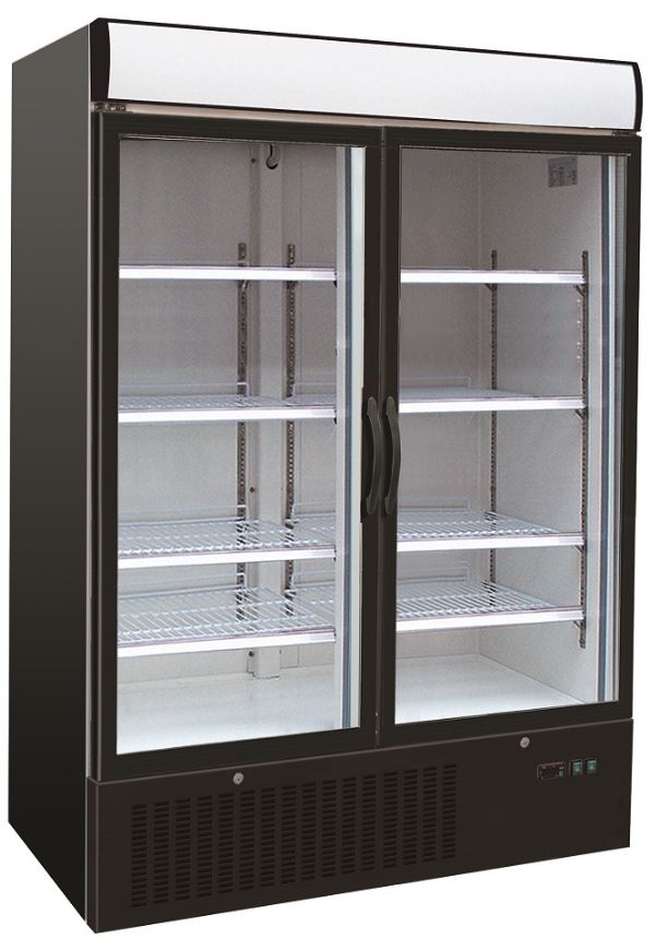 Vrieskast zwart 2 glasdeuren