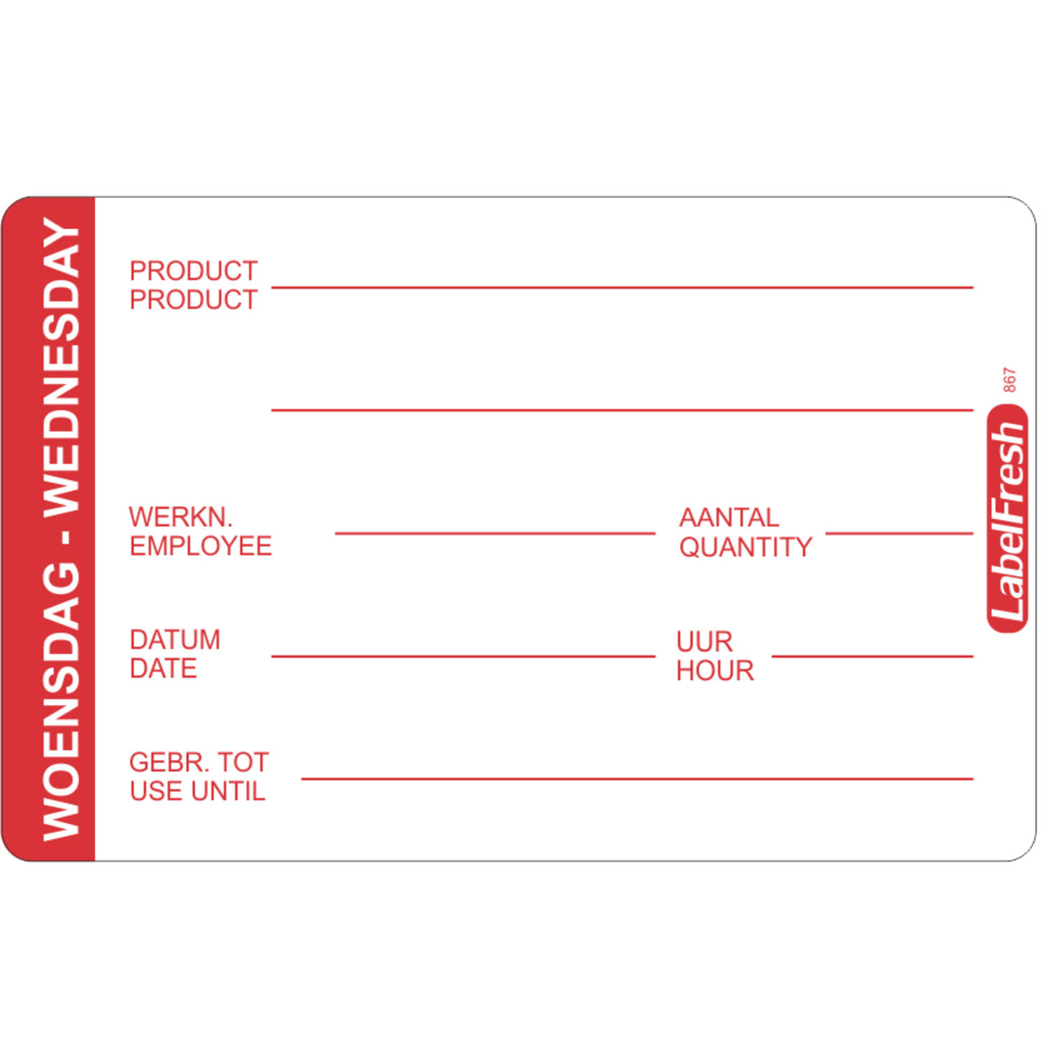 Codelabel Groot Woensdag Rood